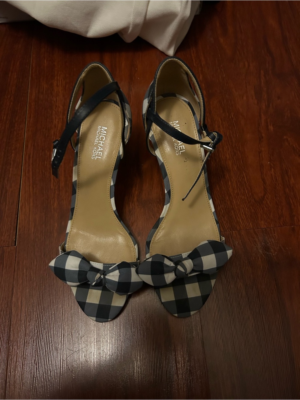 Michael Kors Black & White Gingham Bow Ankle-Strap Heels
